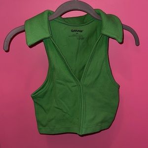 Green collar low neck crop top